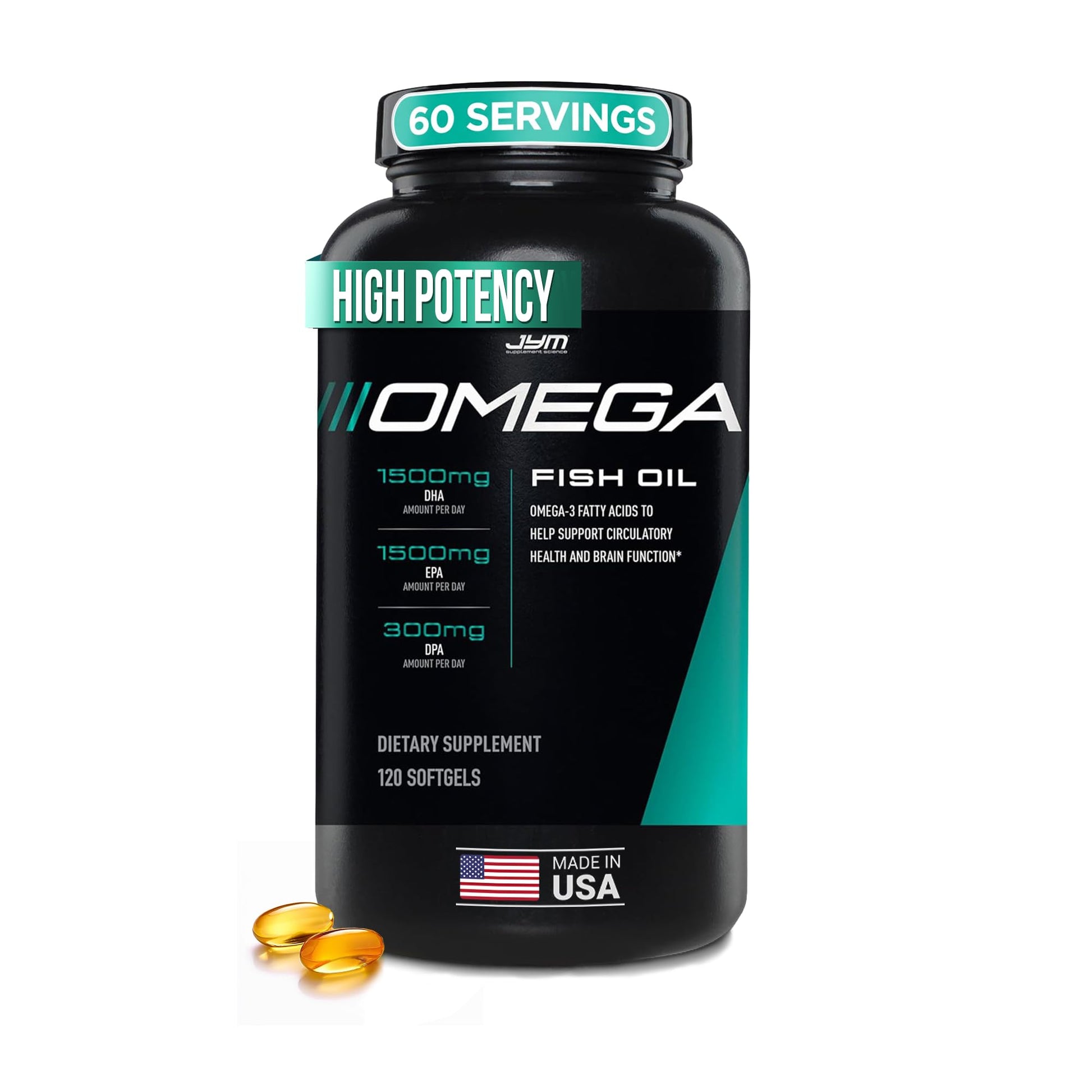 JYM Supplement Science Omega JYM Fish Oil 2800mg, High Potency Omega 3, EPA, DHA, DPA for Brain, Heart - Maple Wellness Supplements