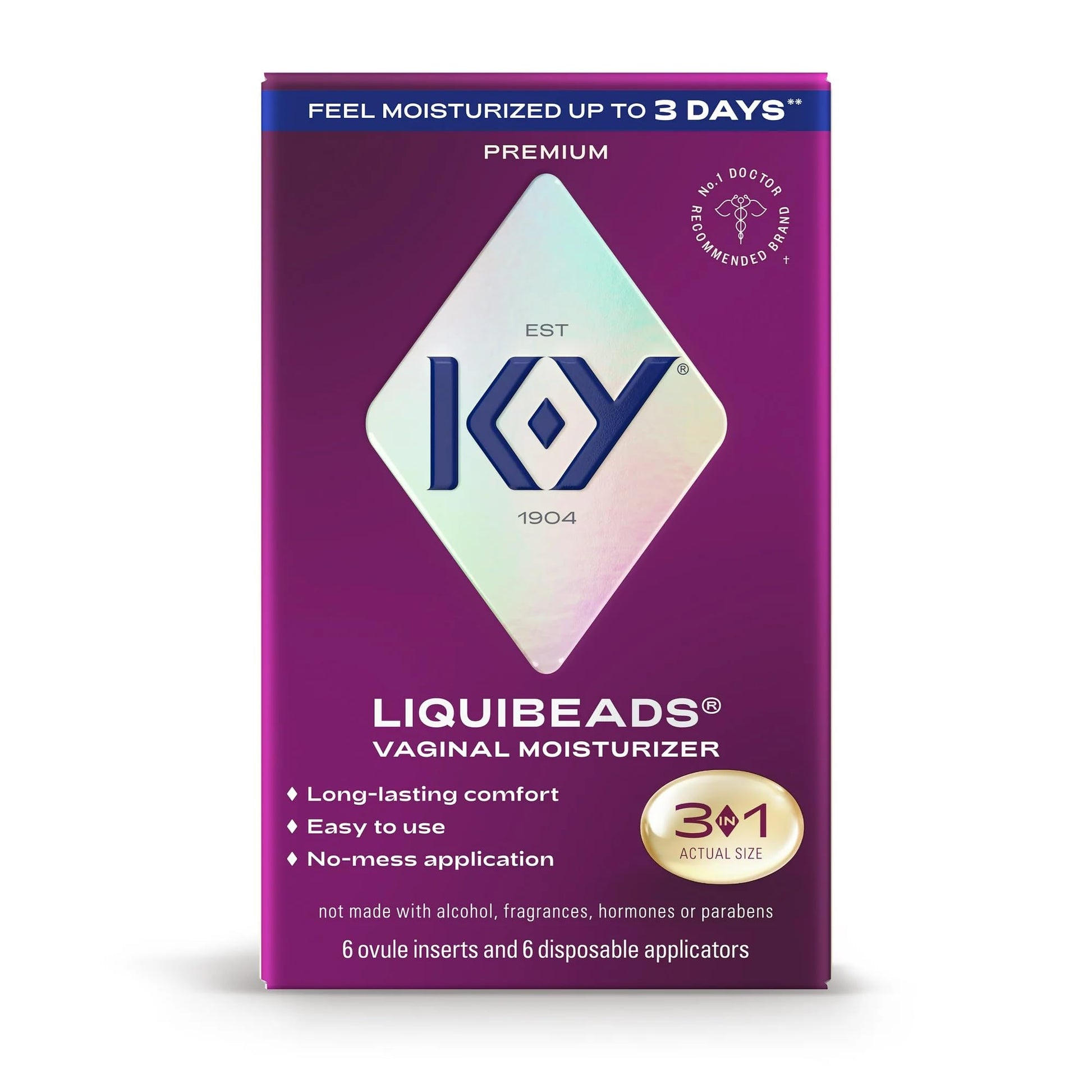 K-Y Liquibeads Vaginal Moisturizer for Women, Silicone Lube Vaginal Suppository, Vaginal Lubricant Helps Reduce Pain Due to Vaginal Dryness, 6 Vaginal Suppositories & 6 Vaginal Applicators - Maple Wellness Supplements