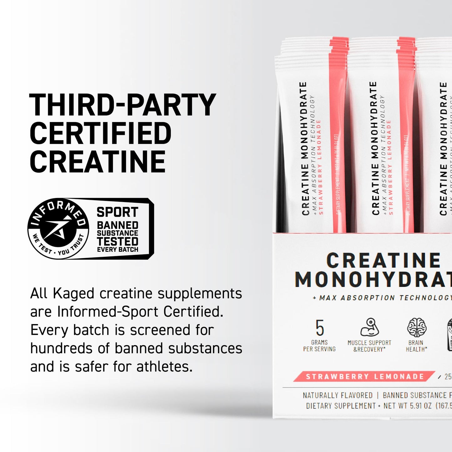 Kaged Creatine Monohydrate + Max Absorption Technology | Micronized Powder Stick Packs | Strawberry Lemonade | Muscle Building & Recovery | Brain Health - Maple Wellness Supplements