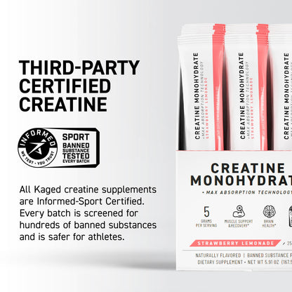 Kaged Creatine Monohydrate + Max Absorption Technology | Micronized Powder Stick Packs | Strawberry Lemonade | Muscle Building & Recovery | Brain Health - Maple Wellness Supplements