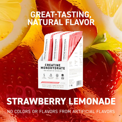 Kaged Creatine Monohydrate + Max Absorption Technology | Micronized Powder Stick Packs | Strawberry Lemonade | Muscle Building & Recovery | Brain Health - Maple Wellness Supplements