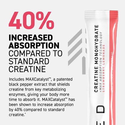 Kaged Creatine Monohydrate + Max Absorption Technology | Micronized Powder Stick Packs | Strawberry Lemonade | Muscle Building & Recovery | Brain Health - Maple Wellness Supplements