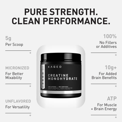 Kaged Creatine Monohydrate Micronized Powder | Unflavored | Muscle Building & Recovery | 5000 mg Per Serving | Vegan, Gluten Free, Easily Digestible - Maple Wellness Supplements
