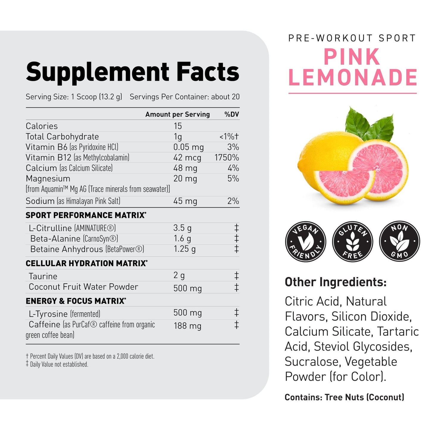 Kaged Sport Pre Workout Powder for Men & Women, Pink Lemonade, Sport Certified, 188mg Caffeine, Nitric Oxide, Beta Alanine, 20 Servings - Maple Wellness Supplements