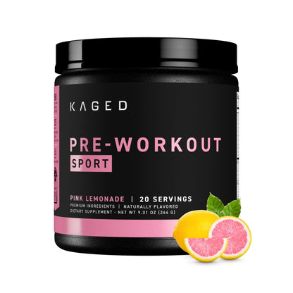 Kaged Sport Pre Workout Powder for Men & Women, Pink Lemonade, Sport Certified, 188mg Caffeine, Nitric Oxide, Beta Alanine, 20 Servings - Maple Wellness Supplements