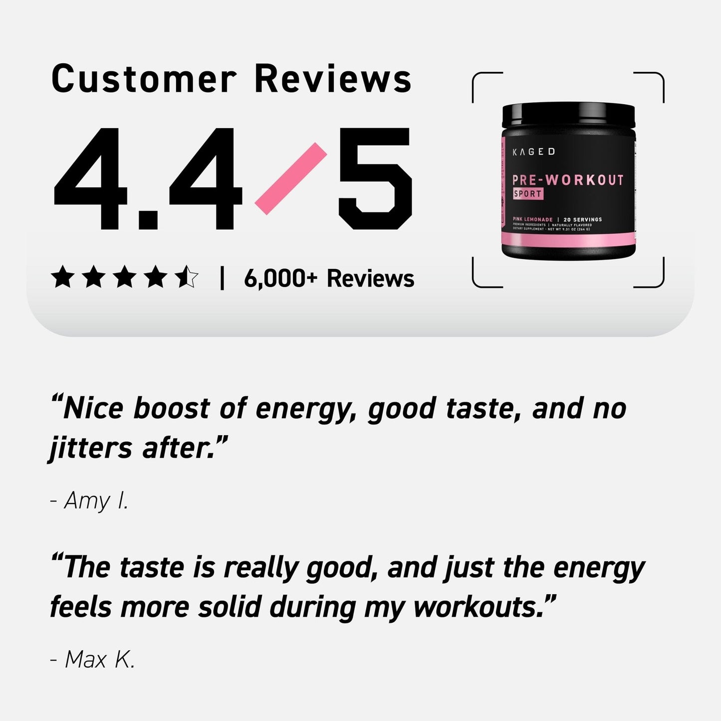 Kaged Sport Pre Workout Powder for Men & Women, Pink Lemonade, Sport Certified, 188mg Caffeine, Nitric Oxide, Beta Alanine, 20 Servings - Maple Wellness Supplements