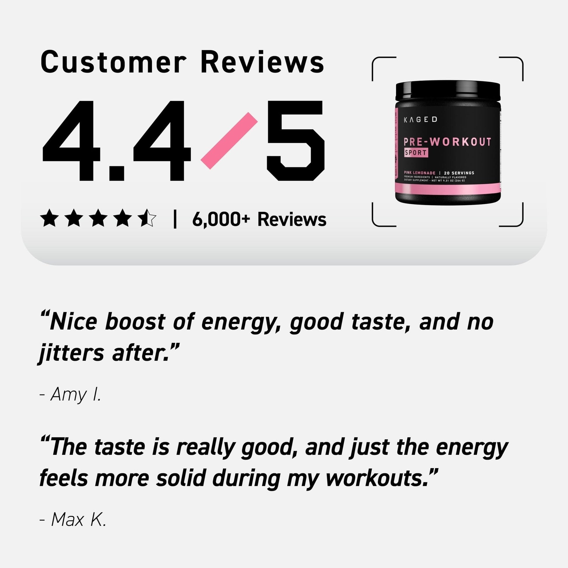 Kaged Sport Pre Workout Powder for Men & Women, Pink Lemonade, Sport Certified, 188mg Caffeine, Nitric Oxide, Beta Alanine, 20 Servings - Maple Wellness Supplements