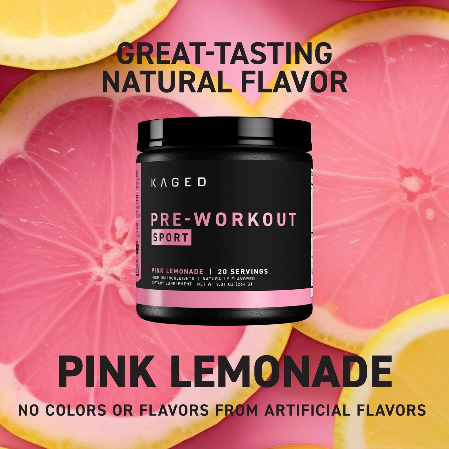 Kaged Sport Pre Workout Powder for Men & Women, Pink Lemonade, Sport Certified, 188mg Caffeine, Nitric Oxide, Beta Alanine, 20 Servings - Maple Wellness Supplements