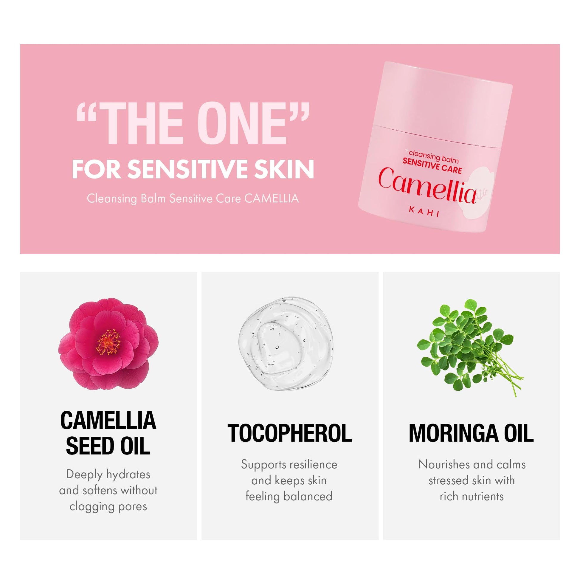 KAHI Cleansing Balm Sensitive Care Camellia - Gentle Makeup Remover Balm with Camellia Seed Oil & Vitamin E - Korean Skincare with Only 10 Ingredients 1.69 oz - Maple Wellness Supplements