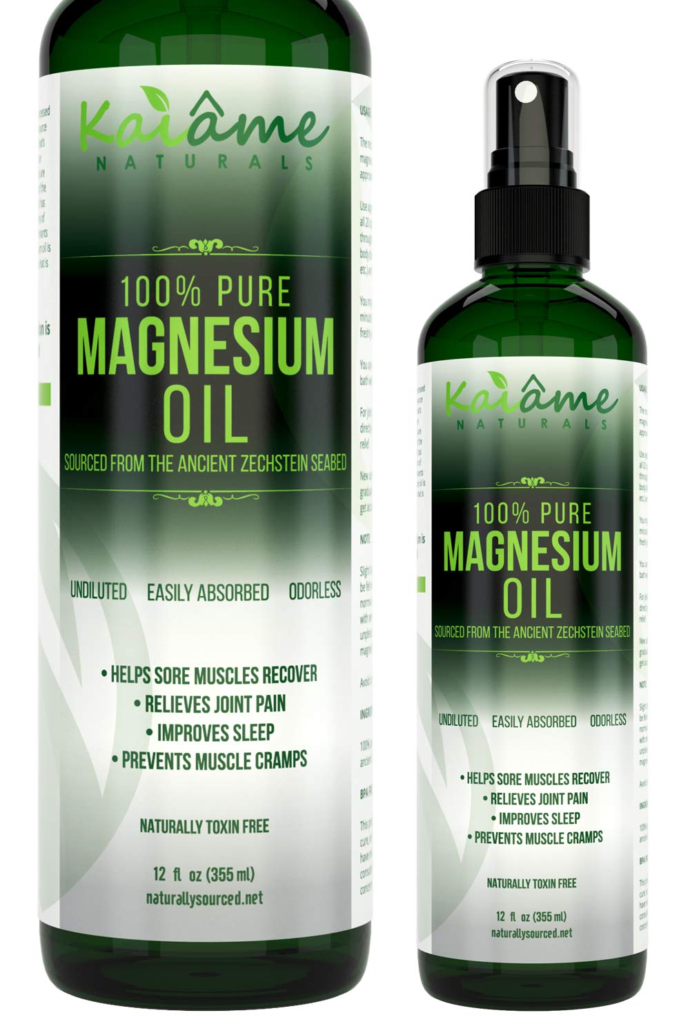 Kaiame Naturals Magnesium Oil Spray, Large 12 oz, Undiluted, Pure and Organic, Sourced from Ancient Zechstein Seabed - Maple Wellness Supplements