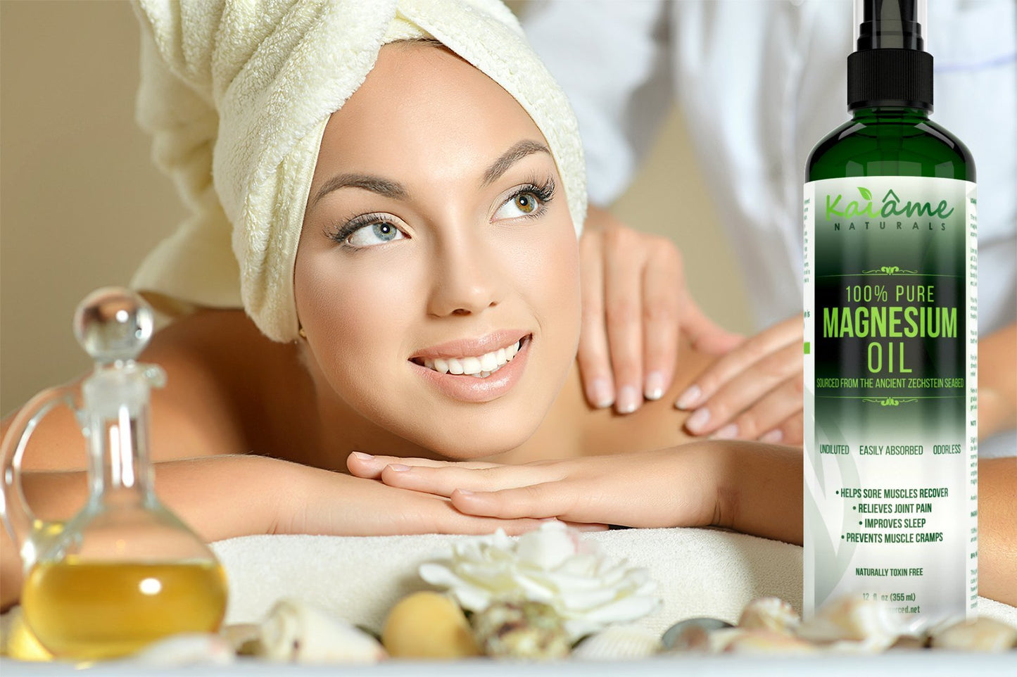 Kaiame Naturals Magnesium Oil Spray, Large 12 oz, Undiluted, Pure and Organic, Sourced from Ancient Zechstein Seabed - Maple Wellness Supplements