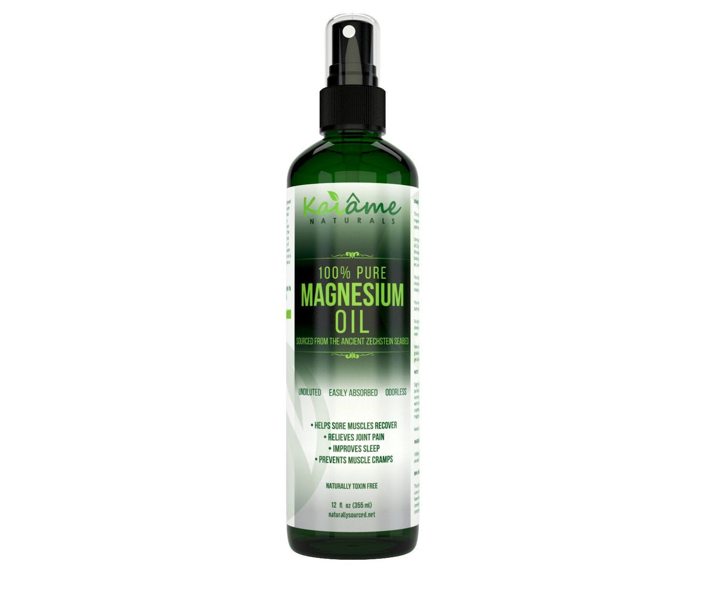 Kaiame Naturals Magnesium Oil Spray, Large 12 oz, Undiluted, Pure and Organic, Sourced from Ancient Zechstein Seabed - Maple Wellness Supplements