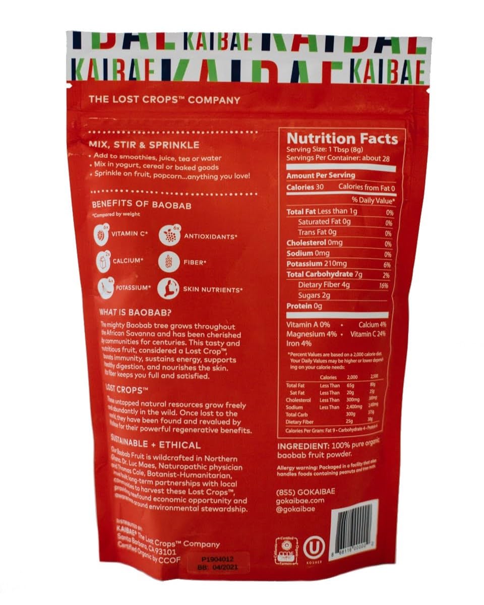 KAIBAE Premium Organic Baobab Powder | Prebiotic Fiber Superfood for Gut & Metabolic Health | Vitamin C + Polyphenols | Gluten-Free, Non-GMO, Vegan | 8 oz. - Maple Wellness Supplements