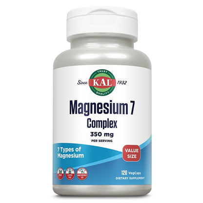 KAL Magnesium Complex 7 - Total Complex with Magnesium Glycinate, Citrate, Malate and More - Relaxation and Whole Body Support Supplements - Vegan, 60-Day Guarantee - 60 Servings - 120 VegCaps - Maple Wellness Supplements