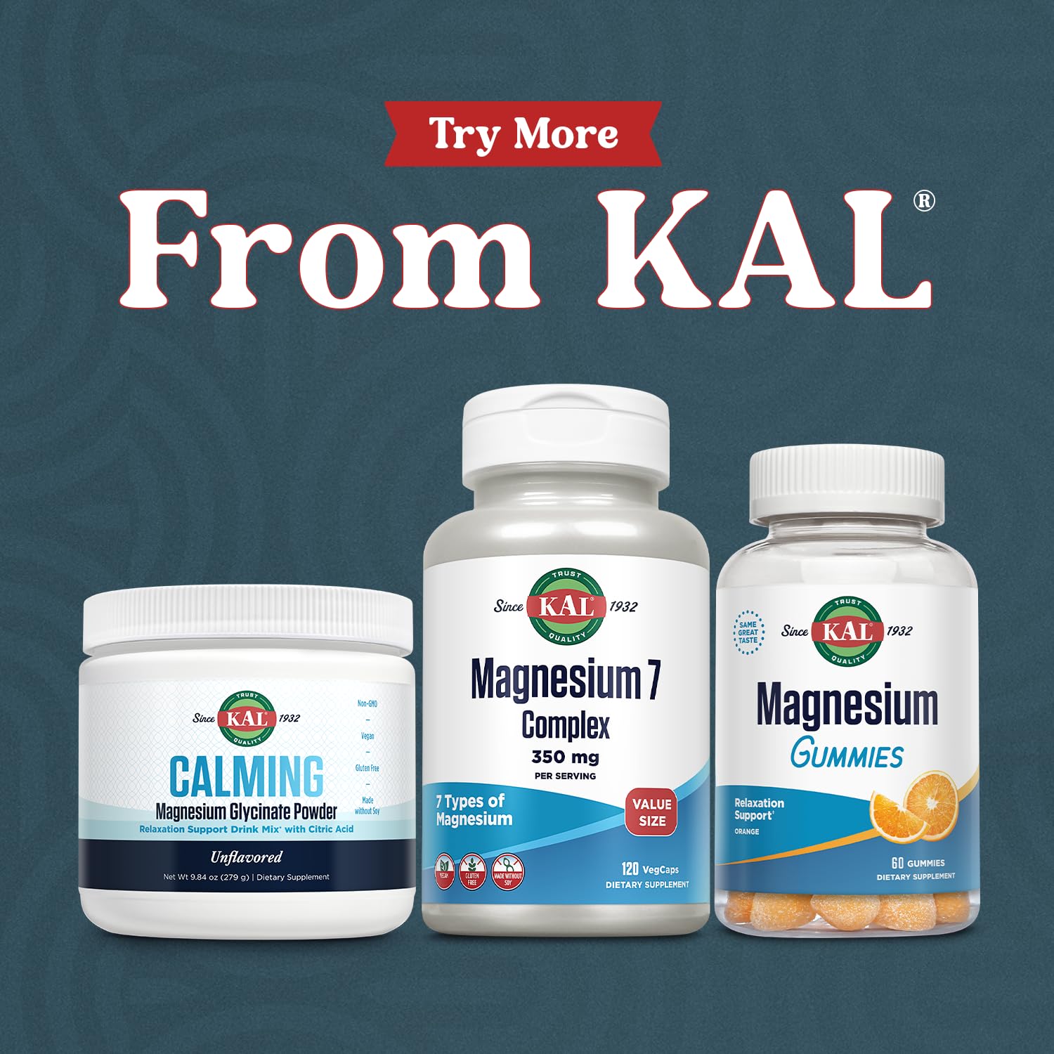 KAL Magnesium Complex 7 - Total Complex with Magnesium Glycinate, Citrate, Malate and More - Relaxation and Whole Body Support Supplements - Vegan, 60-Day Guarantee - 60 Servings - 120 VegCaps - Maple Wellness Supplements