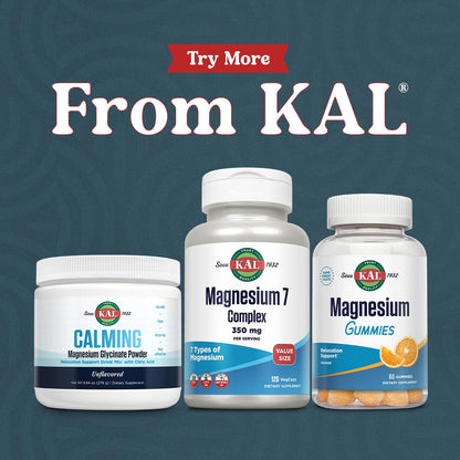 KAL Magnesium Complex 7 - Total Complex with Magnesium Glycinate, Citrate, Malate and More - Relaxation and Whole Body Support Supplements - Vegan, 60-Day Guarantee - 60 Servings - 120 VegCaps - Maple Wellness Supplements