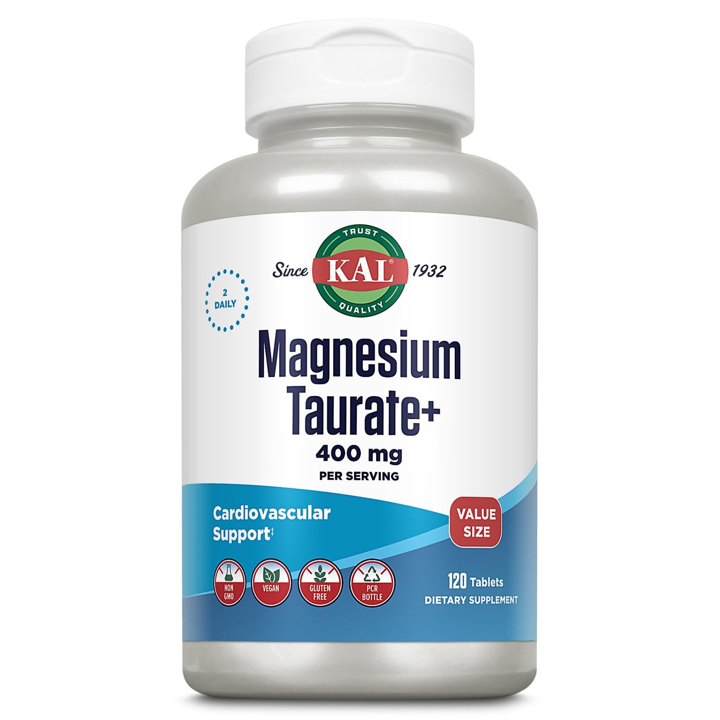 KAL Magnesium Taurate 400mg Plus Vitamin B6, Chelated Magnesium Supplement, High Absorption Magnesium Complex, Muscle and Heart Health Support, Vegan, Gluten Free, - Maple Wellness Supplements