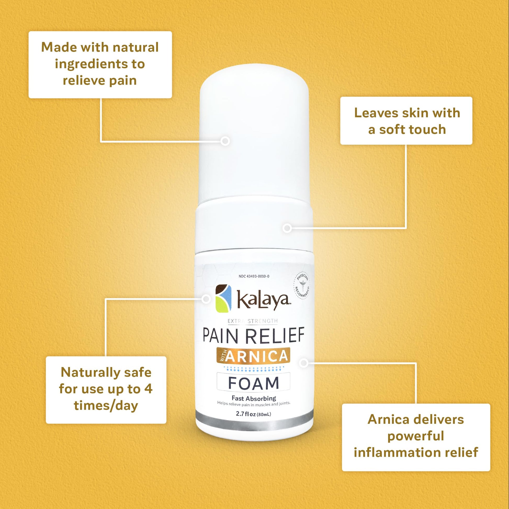 Kalaya Naturals Extra Strength Pain Relief Foam with Arnica - Supports Pain Relief in Muscle & Joints (2.7 Ounces) - Maple Wellness Supplements