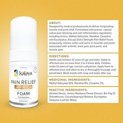 Kalaya Naturals Extra Strength Pain Relief Foam with Arnica - Supports Pain Relief in Muscle & Joints (2.7 Ounces) - Maple Wellness Supplements