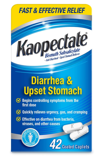 Kaopectate Multi-Symptom Anti-Diarrheal & Upset Stomach Reliever, 42 Caplets, Anti Diarrhea Caplets - Maple Wellness Supplements