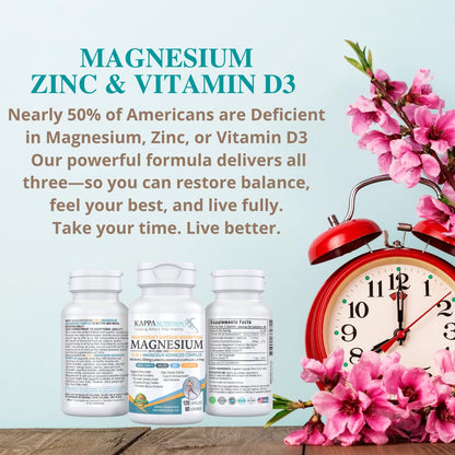 Kappa Nutrition Magnesium 4-in-1, 280mg Elemental Magnesium (Bisglycinate, Malate) + Zinc & Vitamin D3, Brain, Sleep, Energy, Muscle, Immune Support, 120 Vegan Capsules. - Maple Wellness Supplements