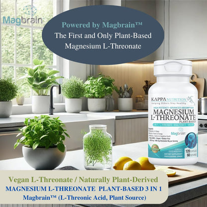 Kappa Nutrition Powered by Magbrain™ Magnesium L-Threonate Plant-Based, 420mg Elemental Magnesium (3 Capsules) from 2,253mg, 120 Vegan Capsules, Brain, Sleep & Muscle Support. - Maple Wellness Supplements