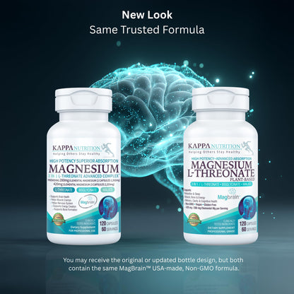 Kappa Nutrition Powered by Magbrain™ Magnesium L-Threonate Plant-Based, 420mg Elemental Magnesium (3 Capsules) from 2,253mg, 120 Vegan Capsules, Brain, Sleep & Muscle Support. - Maple Wellness Supplements