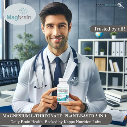 Kappa Nutrition Powered by Magbrain™ Magnesium L-Threonate Plant-Based, 420mg Elemental Magnesium (3 Capsules) from 2,253mg, 120 Vegan Capsules, Brain, Sleep & Muscle Support. - Maple Wellness Supplements