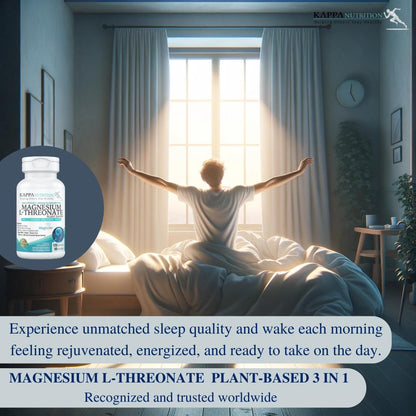 Kappa Nutrition Powered by Magbrain™ Magnesium L-Threonate Plant-Based, 420mg Elemental Magnesium (3 Capsules) from 2,253mg, 120 Vegan Capsules, Brain, Sleep & Muscle Support. - Maple Wellness Supplements