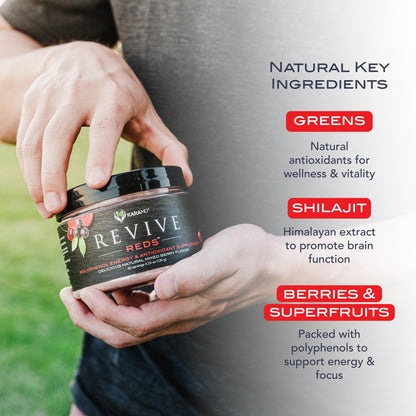 KaraMD Pure Nature Greens Whole Food Supplement & Revive Reds Polyphenol Energy Booster | Antioxidants, Shilajit & Enzymes | Vegan Friendly, Gluten Free, Non-GMO (30 Servings) - Maple Wellness Supplements