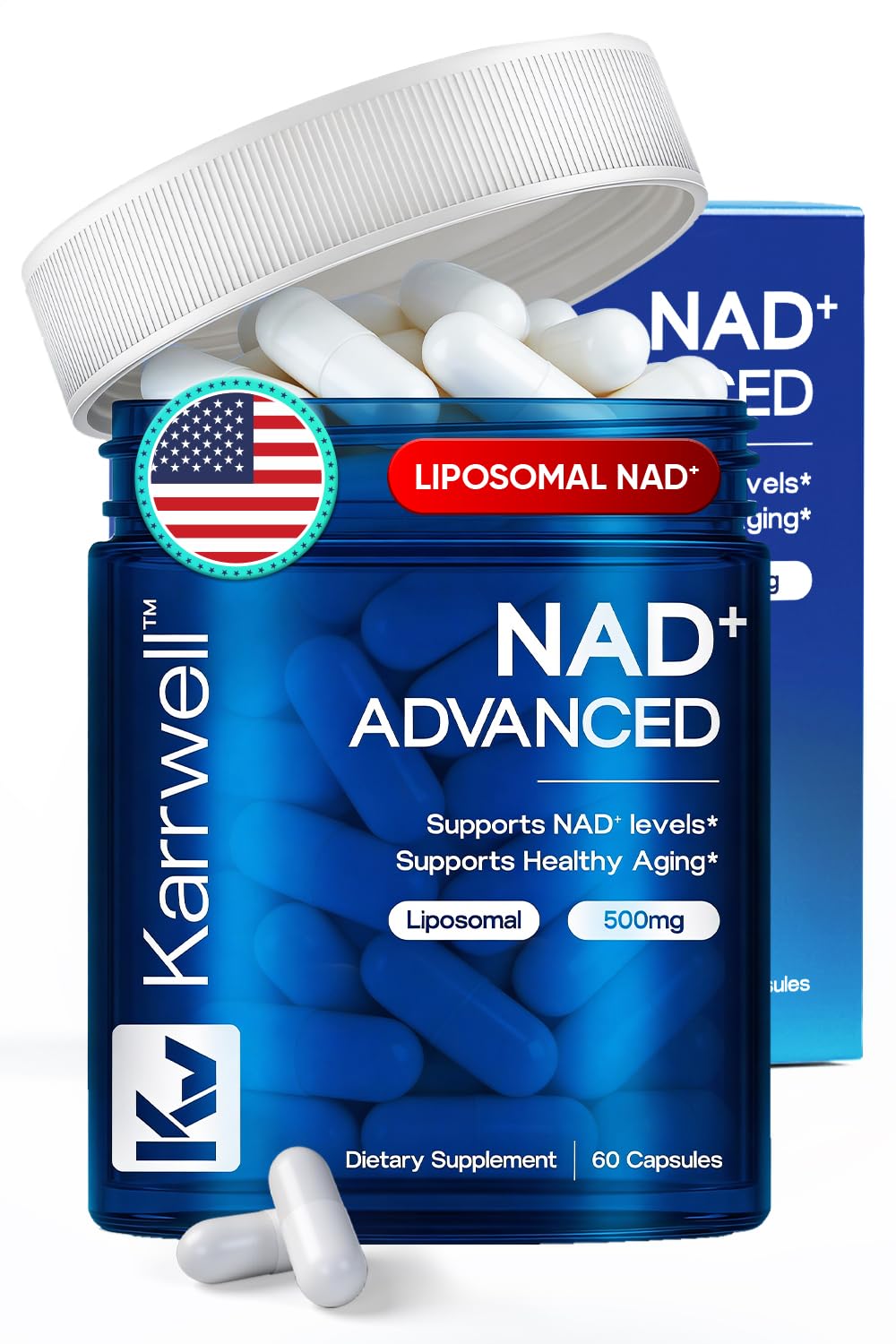 Karrwell NAD+ Advanced 500MG Liposomal NAD+ with Resveratrol - NAD Supplement for Men & Women - NMN Alternative for Cellular Energy & Healthy Aging - 60 Capsules, 30 Day Supply - Maple Wellness Supplements