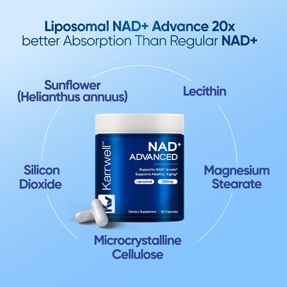 Karrwell NAD+ Advanced 500MG Liposomal NAD+ with Resveratrol - NAD Supplement for Men & Women - NMN Alternative for Cellular Energy & Healthy Aging - 60 Capsules, 30 Day Supply - Maple Wellness Supplements