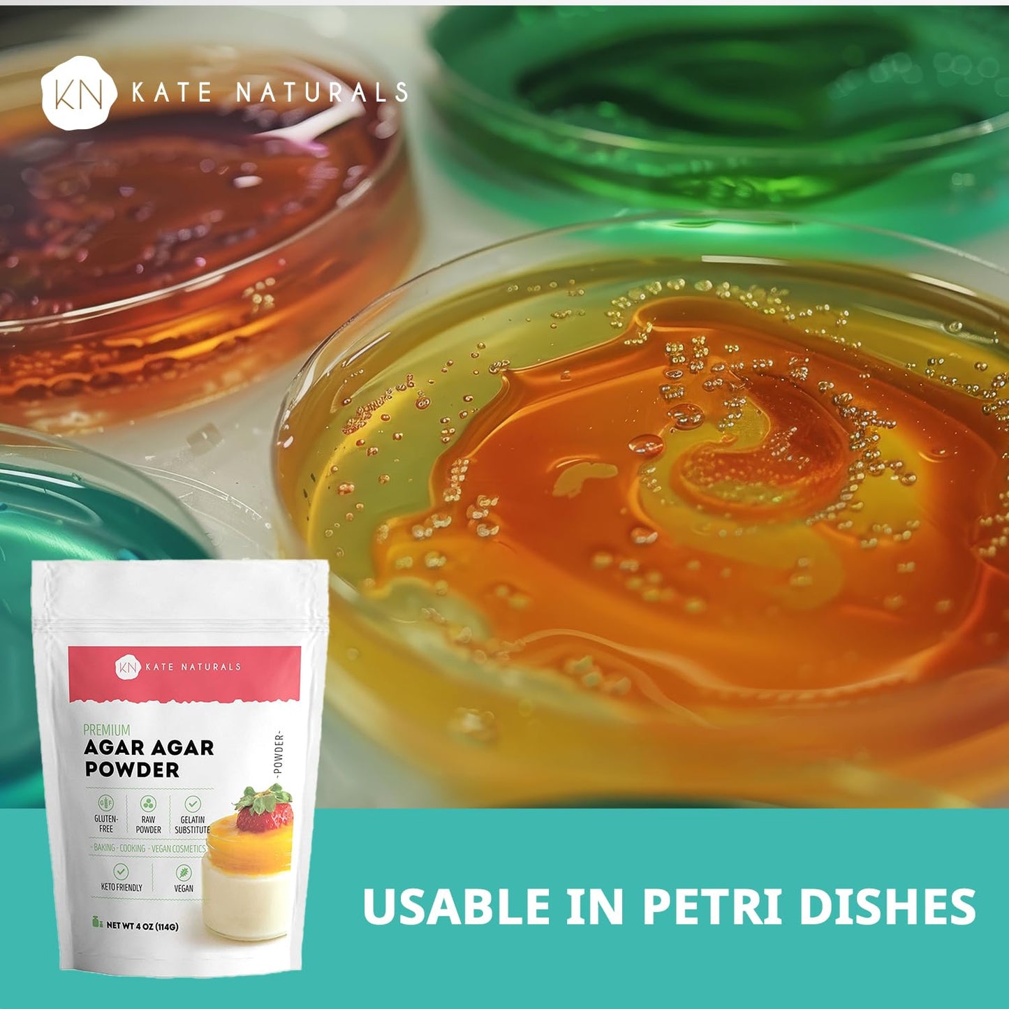 Kate Naturals Agar Agar Powder for Cooking & Petri Dishes. Vegan Gelatin Substitute Powder Unflavored for Gelatin Sheets - Maple Wellness Supplements