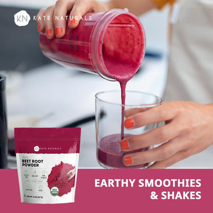 Kate Naturals Organic Beet Root Powder for Smoothies, Baking & Juice. Raw Beetroot Superfood & Natural Red Food Coloring - Maple Wellness Supplements