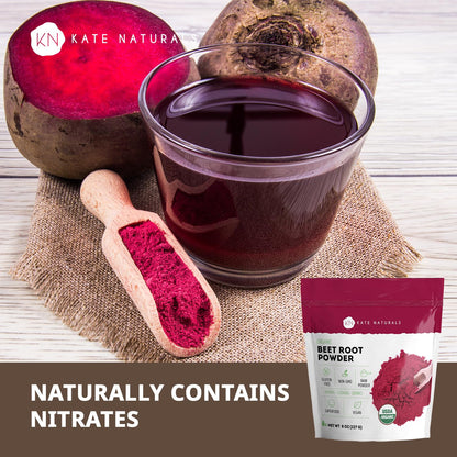 Kate Naturals Organic Beet Root Powder for Smoothies, Baking & Juice. Raw Beetroot Superfood & Natural Red Food Coloring - Maple Wellness Supplements
