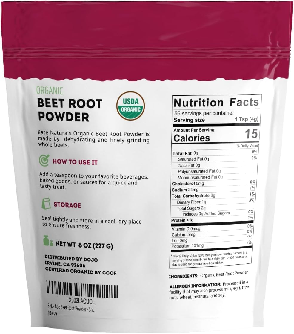 Kate Naturals Organic Beet Root Powder for Smoothies, Baking & Juice. Raw Beetroot Superfood & Natural Red Food Coloring - Maple Wellness Supplements