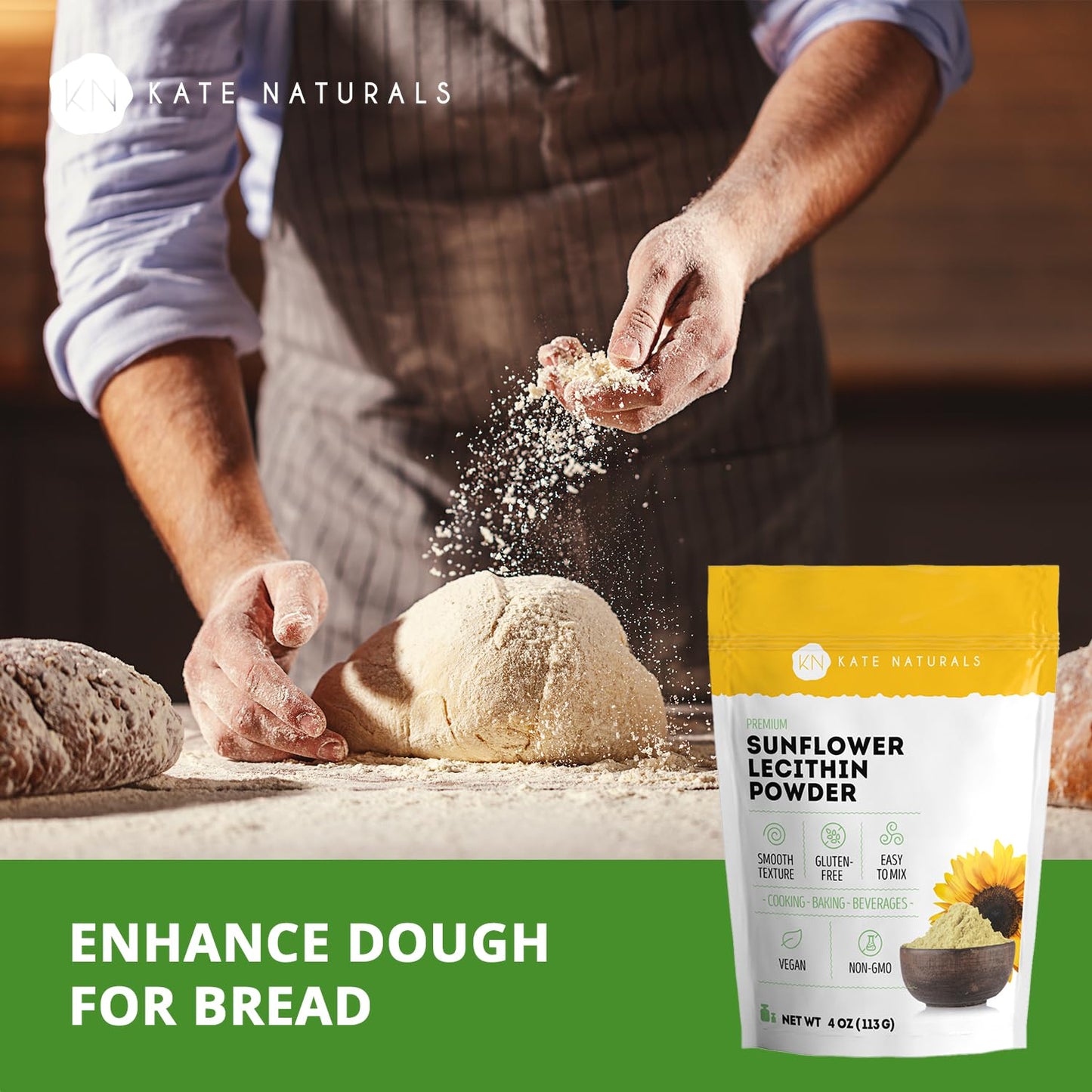 Kate Naturals Sunflower Lecithin Powder for Baking Bread, Gummies, Cooking. Lecithin Supplement for Clogged Milk Ducts. - Maple Wellness Supplements