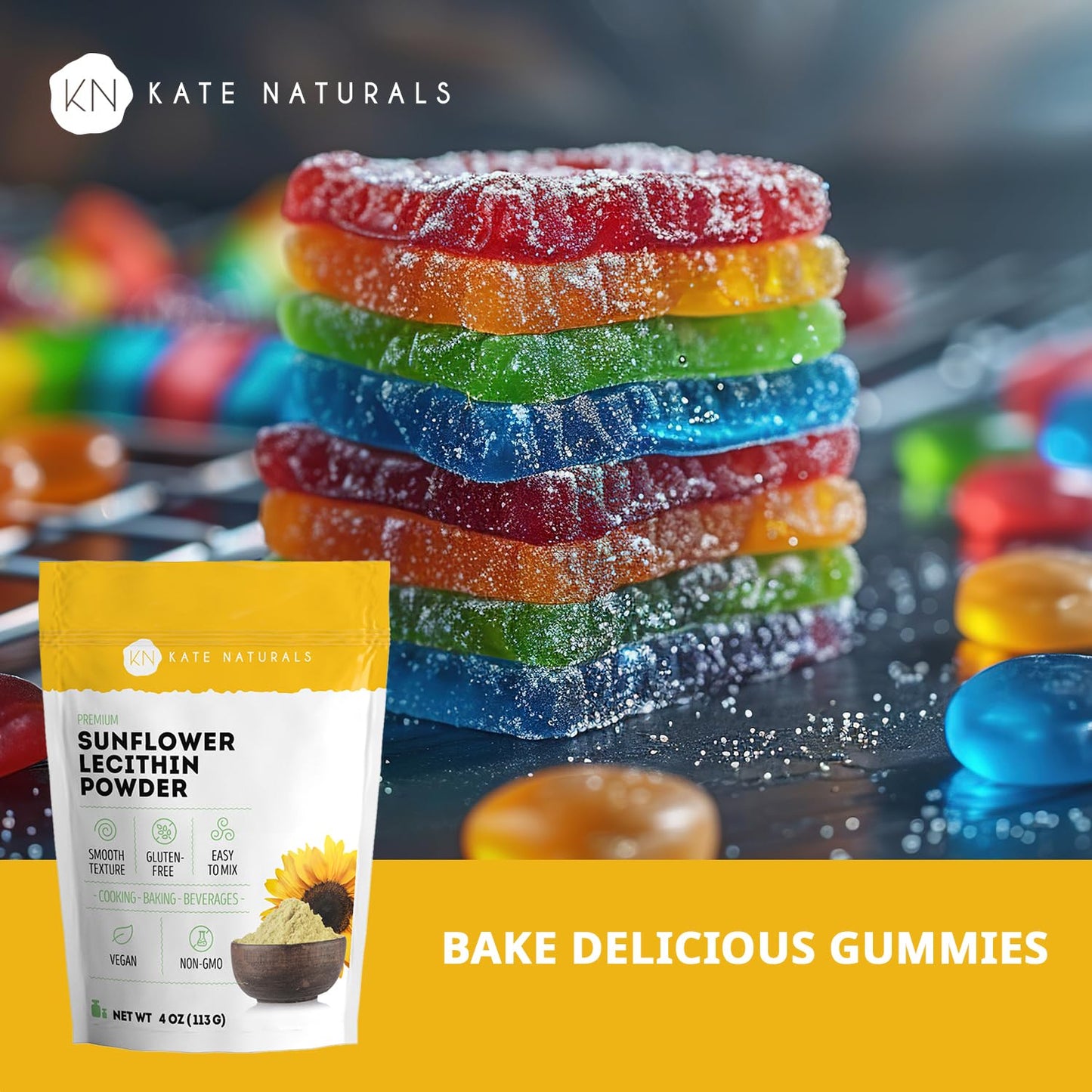Kate Naturals Sunflower Lecithin Powder for Baking Bread, Gummies, Cooking. Lecithin Supplement for Clogged Milk Ducts. - Maple Wellness Supplements