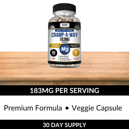 Kaya Naturals Cramp-A-Way Magnesium Glycinate 183mg (60 Count (Pack of 1) - Maple Wellness Supplements