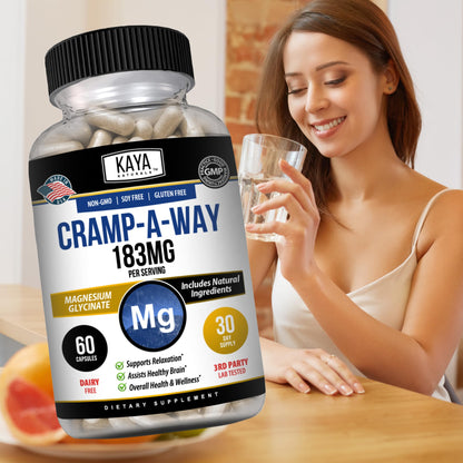 Kaya Naturals Cramp-A-Way Magnesium Glycinate 183mg (60 Count (Pack of 1) - Maple Wellness Supplements