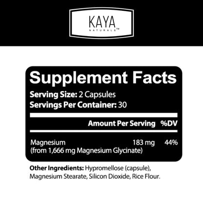 Kaya Naturals Cramp-A-Way Magnesium Glycinate 183mg (60 Count (Pack of 1) - Maple Wellness Supplements