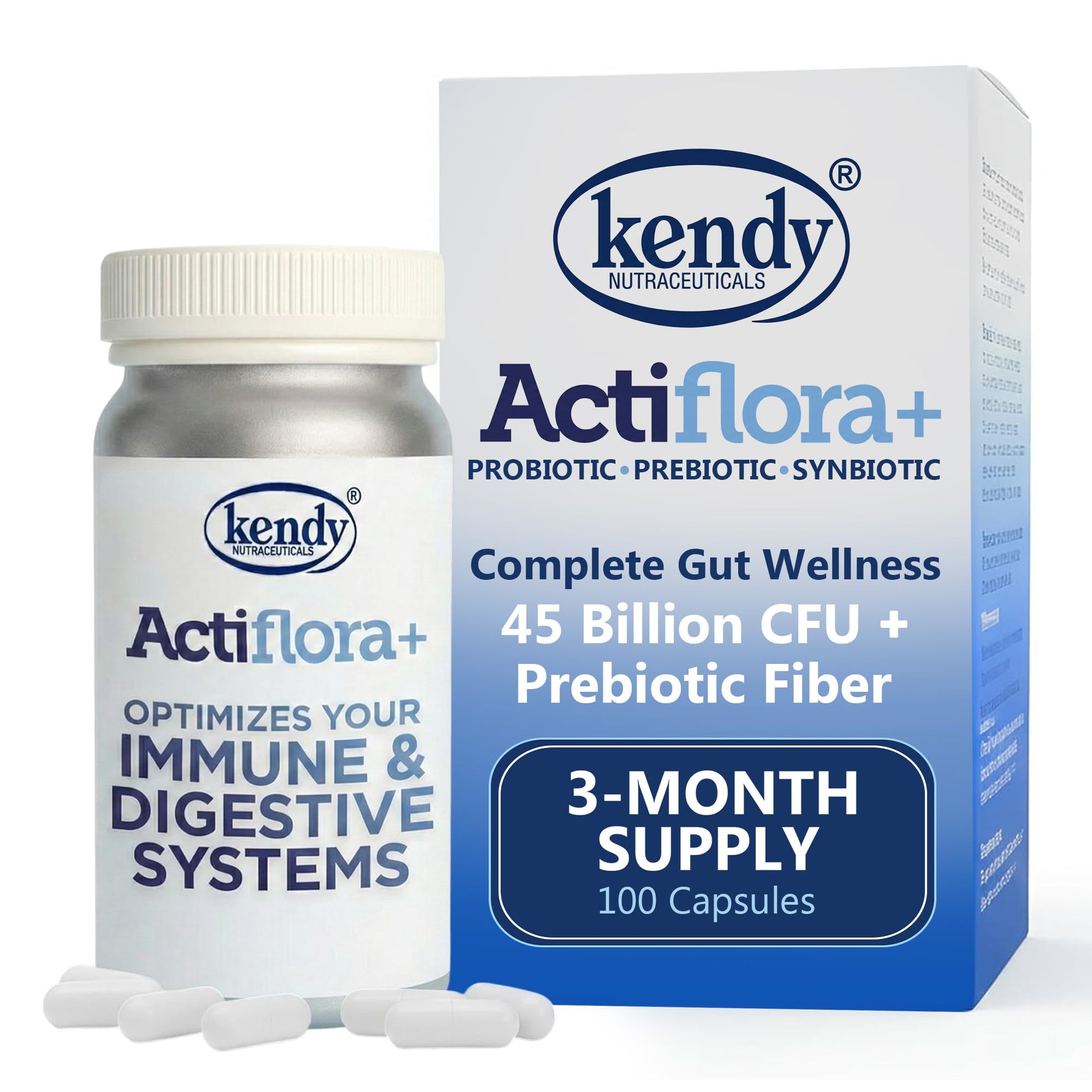 Kendy Actiflora Probiotic + Prebiotic & Synbiotic Capsules – Advanced Formula w/L. bulgaricus for Digestive Health & Gut Balance – 45-Billion CFU Daily Supplement - Maple Wellness Supplements