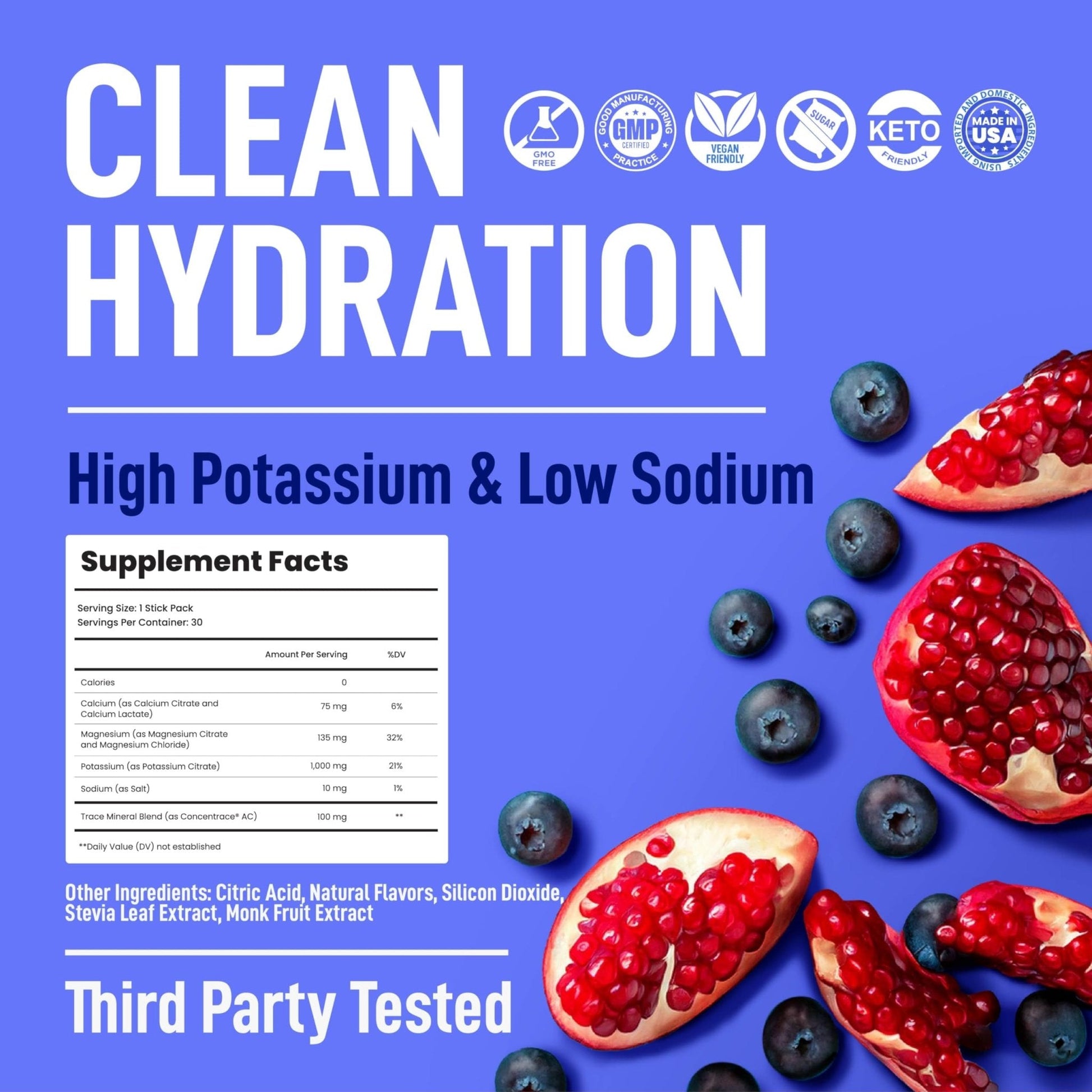 Keppi Electrolytes Powder Packets – Blueberry Pomegranate 30 Servings – No Sugar Hydration Supplement with Potassium, Magnesium, Sodium – Keto, Vegan - Maple Wellness Supplements