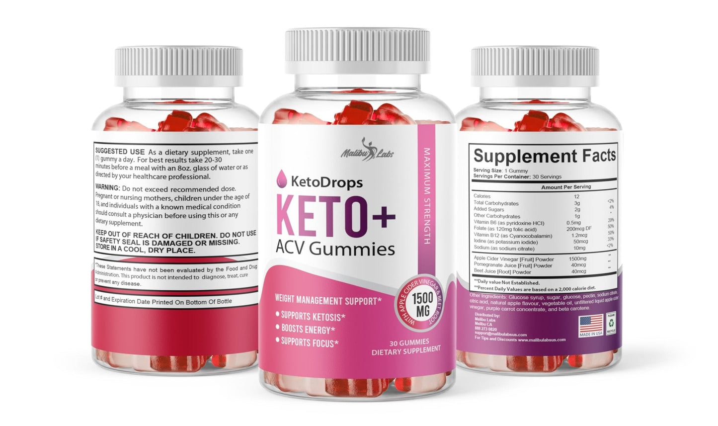 Keto Drops ACV Gummies Weight Loss - 1500mg Once a Day, Strong Time Released - Maple Wellness Supplements