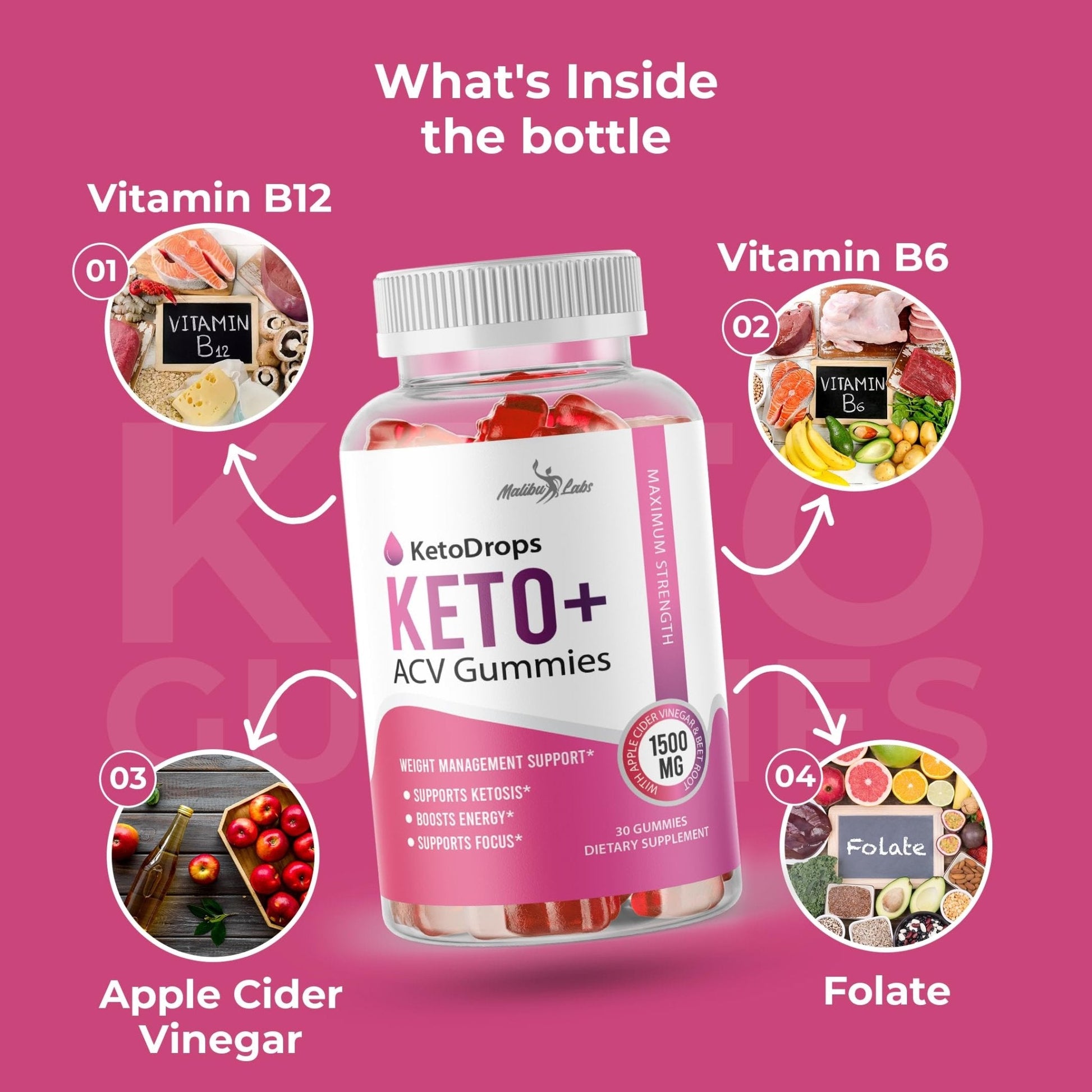 Keto Drops ACV Gummies Weight Loss - 1500mg Once a Day, Strong Time Released - Maple Wellness Supplements