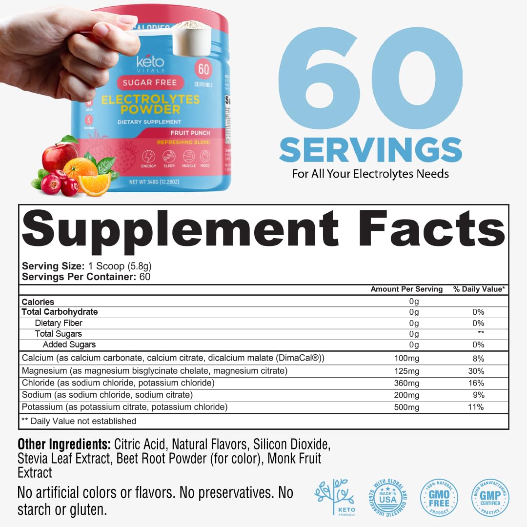 Keto Vitals Keto Electrolytes Powder | Keto-Friendly Electrolytes with Potassium, Magnesium, Sodium, Calcium | Electrolytes Sugar Free | Supplement Energy Drink Mix - Maple Wellness Supplements
