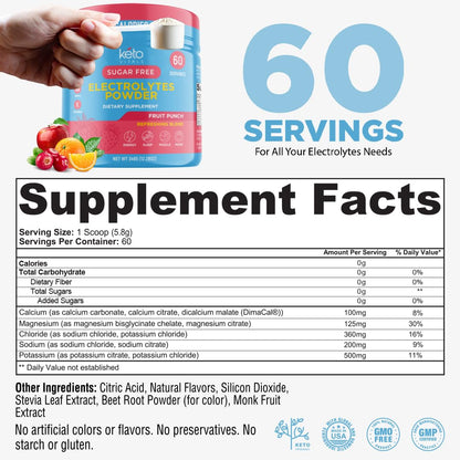 Keto Vitals Keto Electrolytes Powder | Keto-Friendly Electrolytes with Potassium, Magnesium, Sodium, Calcium | Electrolytes Sugar Free | Supplement Energy Drink Mix - Maple Wellness Supplements