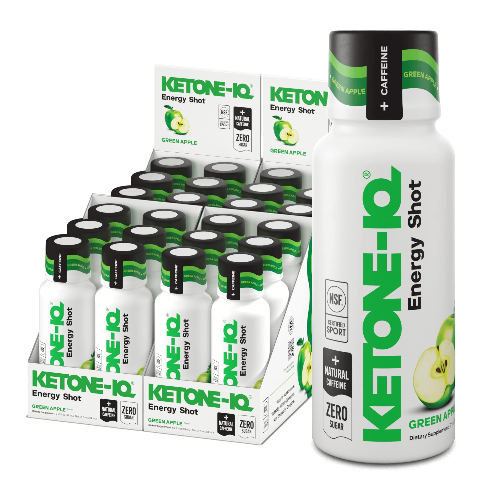 Ketone-IQ Ketone Energy Shots - 100mg Green Tea Caffeine, 5g Exogenous Ketones, and B Vitamins - 24 On The Go Caffeine Shots - Fast Acting Energy Drink (Green Apple) - Maple Wellness Supplements