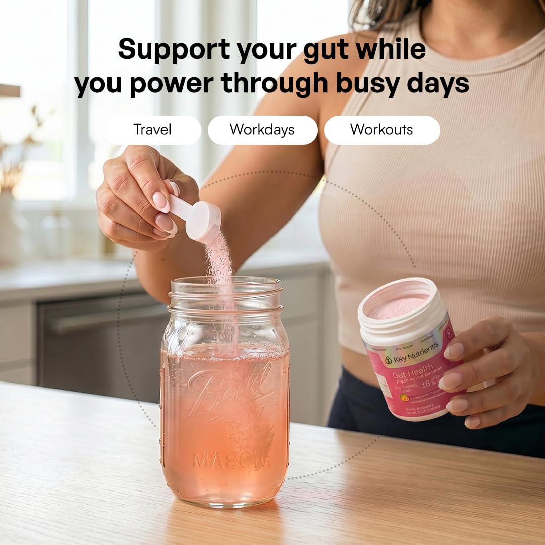 KEY NUTRIENTS Gut Health Hydration – Passionfruit Lemonade, Fiber Supplement with 3g Prebiotic Fiber & Akkermansia Probiotics for Women and Men - Maple Wellness Supplements