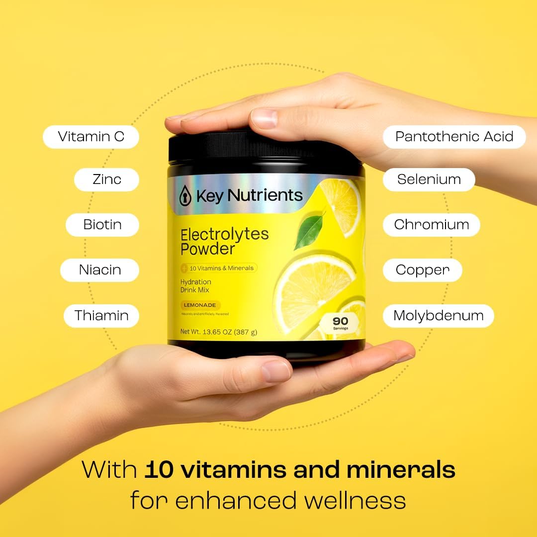 KEY NUTRIENTS Multivitamin Electrolytes Powder No Sugar - Refreshing Lemonade Electrolyte Powder - Sodium & Energy Supplement - Hydration Powder - Maple Wellness Supplements